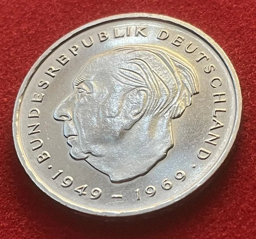 2 Deutsche Mark 1972 G | Bundesrepublik Deutschland | Theodor Heuss | Kupfer-Nickel Gedenkmünze | sehr schön