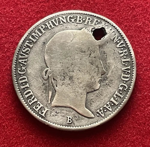 20 Kreuzer 1848 | Königreich Ungarn | Ferdinand I. | 583er Silber – Gelocht | Historische Münze