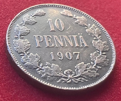 10 Penniä 1907 | Finnland | Zar Nikolaus II. | Kupfer | Historische Münze