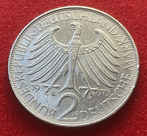 2 Deutsche Mark 1970 G | Bundesrepublik Deutschland | Max Planck | Kupfer-Nickel Gedenkmünze | schön
