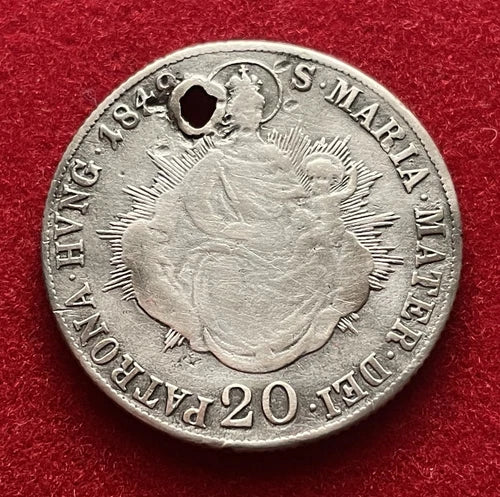 20 Kreuzer 1848 | Königreich Ungarn | Ferdinand I. | 583er Silber – Gelocht | Historische Münze