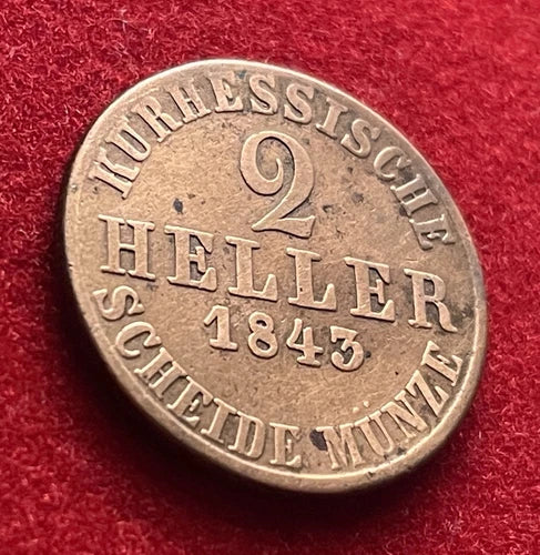 2 Heller 1843 | Kurfürstentum Hessen-Kassel | Kupfer-Münze