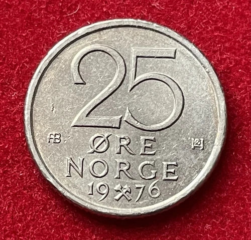 25 Øre 1976 | Norwegen | König Olav V. | Kupfer-Nickel-Legierung Münze | sehr schön