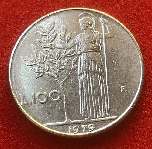 100 Lire 1979 | Italien | Minerva & Olivenbaum | Edelstahl Münze