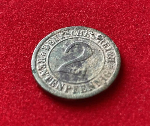 2 Rentenpfennig 1923 | Deutsches Reich | Weimarer Republik | Getreideährenbündel | Münze aus Bronze | schön