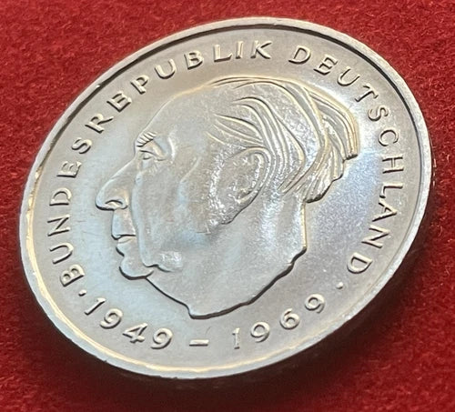 2 Deutsche Mark 1972 G | Bundesrepublik Deutschland | Theodor Heuss | Kupfer-Nickel Gedenkmünze | sehr schön