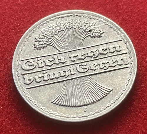 50 Pfennig 1922 F | Weimarer Republik | Deutsches Reich | Münze aus Aluminium | Sehr schön