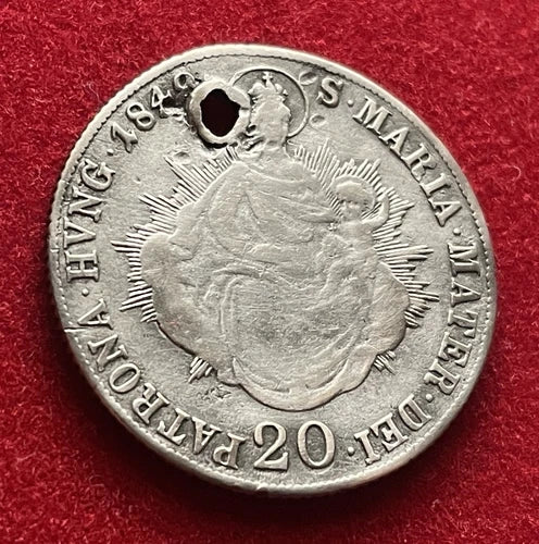 20 Kreuzer 1848 | Königreich Ungarn | Ferdinand I. | 583er Silber – Gelocht | Historische Münze