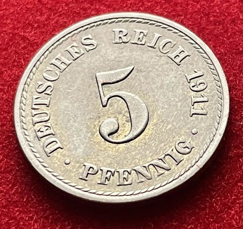 5 Pfennig 1911 A | Deutsches Reich | Kaiserreich Adler | Kupfer-Nickel | schön