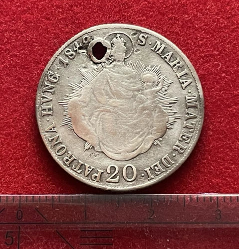20 Kreuzer 1848 | Königreich Ungarn | Ferdinand I. | 583er Silber – Gelocht | Historische Münze