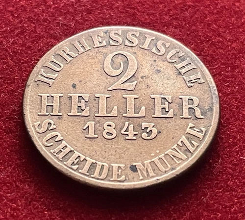 2 Heller 1843 | Kurfürstentum Hessen-Kassel | Kupfer-Münze