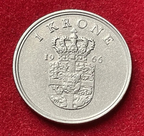 1 Krone 1966 | Dänemark | König Frederik IX. | Dänische Krone | Kupfer-Nickel Münze